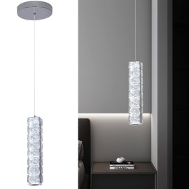 Vinilky Crystal Pendant Light, 3 Color Dimmable LED Hanging Light Height Adjustable Modern Pendant Ceiling Light Fixture for Kitchen Island, Dining Room, Living Room, Bedroom