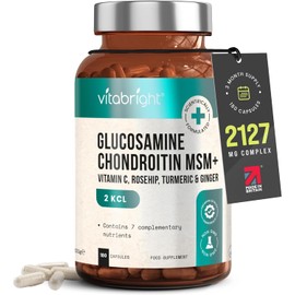 Glucosamine and Chondroitin High Strength Joint Care Supplements for Women & Men, 180 Glucosamine Sulphate Capsules, 2127mg Glucosamine Complex, VitaBright Glucosamine Chondroitin MSM & Turmeric