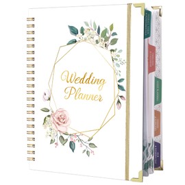 Wedding Planner & Organizer - Wedding Planner Book and Organizer for the Bride, Wedding Planning Book with 5 Tabbed Sections, 9" x 11.9", Hardcover with Metal Corner + 5 Inner Pockets + Elastic Closure - Romantic Floral