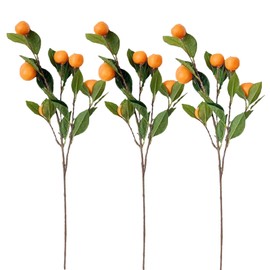 DULRLLY 3 PCS Artificial Tangerine Branches, 25 Inch Faux Orange Stems with Green Leaves, Simulation Long Stem Fruit Bouquet for Home Party Kitchen Festival Decoration