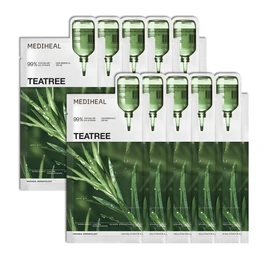 MEDIHEAL Essential Sheet Mask - Teatree Face Sheet Mask, for Instant Calming, Soothing, Hydrating with 99% Pure Teatree, Korean Face Mask, Korean Skincare, Vegan, 10pcs