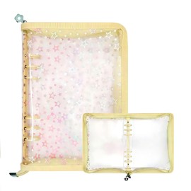 Clear Seal Book Binder A5 10 Inner Pages Double Sided Rainbow Stars Sticker Storage Album for Collecting Organizing Display Girl Large (Yellow)