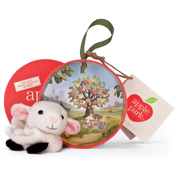 Apple Park Picnic Pal Organic 4" Wrist Rattle, Lamby
