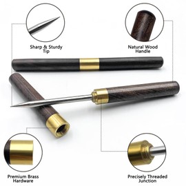 FJCTER 2 Pack Ice Pick for Breaking Ice, 6.8" Stainless Steel Ice Picks with Ebony Wooden Handle and Safety Cap, Multi-Purpose Ice Picks for Bars, Kitchens, Camping, Bartenders