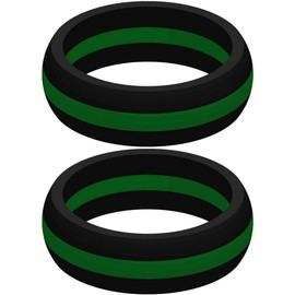 Set of Two (2) Thin Green Line Silicone Rings Size 11 - Engagement Wedding Replacement Band for Active and Workout Lifestyles - Border Patrol/Park Rangers/Military