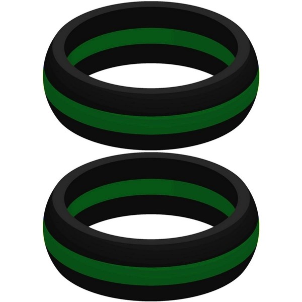 Set of Two (2) Thin Green Line Silicone Rings Size