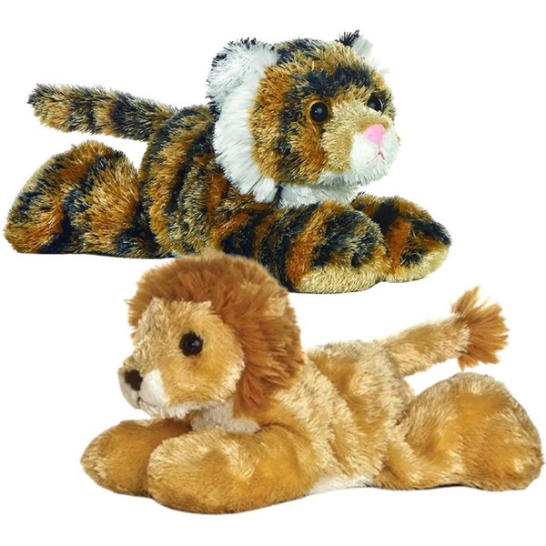 Aurora Mini Flopsies Set of Two - Tanya Tiger and Lionel Lion - Jungle Critters Beanbag Plushies:
