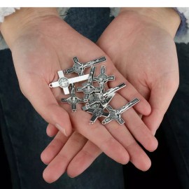 Fashion Jewelry PRAY BLESS CROSS CRUCIFIX JESUS 2 Sided Pendant 925 Sterling Silver 18" Necklace