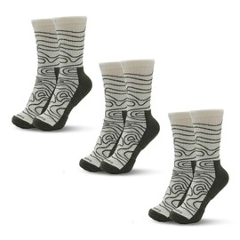 Premium Merino Wool Light Hiking Socks – Crew, Cushioned, Arch Support & Breathable – Seamless Toe & Moisture-Wicking – Athletic & Everyday Use Hiking Socks for Men & Women, Topographic, Small, 3 Pack