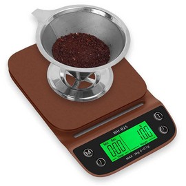 OcioDual WH-B25 Kitchen Scales Brown Digital Baking Scales LCD LED Display with Timing Function 3 kg/0.1 g for Handmade Coffee