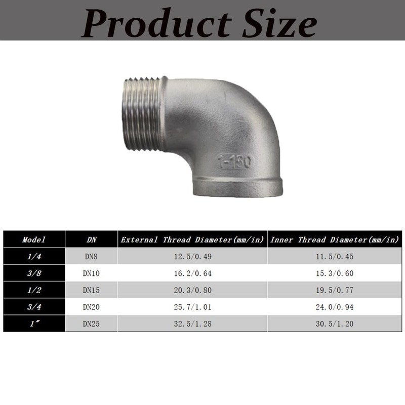 1Pcs Stainless Steel Elbow Pipe Fitting, 90 Degree Elbow 3/8