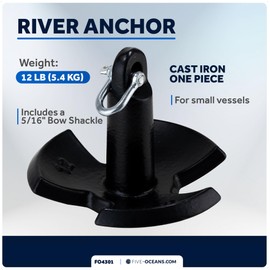 Five Oceans 12 Lb River Boat Anchor, Black PVC Vinyl Coating, for Paddle Board, Small Boat, Kayak, Jet Ski, Canoe Anchor - FO4301