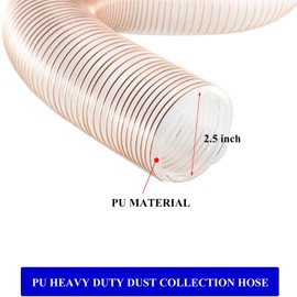 JUYO VONSAN 2.5 inch PU Dust Collection Hose 23ft Heavy Duty Flex Clear Dust Collector Hose With Clamps (Polyurethane, 2.5' X 23ft)