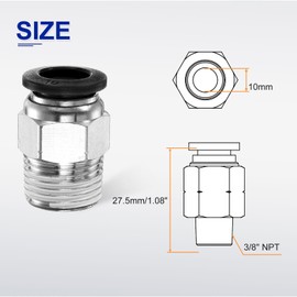sourcing map 5pcs Push to Connect Fitting 10mm Tube OD x 3/8" NPT Thread Male Straight Quick Connector Copper Air Line Hose Fittings for Industry Air System PC10-N03, Black
