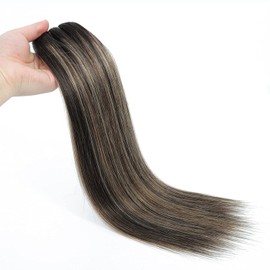 Human Hair Extensions Clip in Balayage Natural Black to Caramel Brown Ombre Clip in Hair Extensions Real Human Hair 8pcs 120g Thick Stright Full Head Hair Extensions(1B/27/1B,14inch)