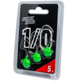 Monkey Lures Hook - 3 Jig Heads, Size/Weight/Colour: Size 1/0 / 5 g / Green