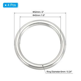 PATIKIL 4 Pcs Metal Rings 1.6 Inch 316 Stainless Steel Rings Marine Grade Multi-Purpose O Rings Welded Round Rings for Macrame, DIY Craft, Hardware, Belt, Dog Leash, 6x40mm