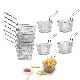 12Pcs Mini Square Fry Bakests French Fries Basket 4.1x3.3x2.6Inches Table Serving Frying Chips Baskets, French Fry Holder for Kitchen Restaurant Party Barbecue(Silver)