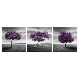 Pyradecor 3 Panels Purple Trees Canvas Prints Fall Forest Pictures Paintings on Canvas Wall Art for Living Room Bedroom Home Office Decorations Modern Landscape Artwork AH3047