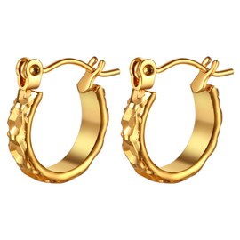 JewelryWe Women's Gold Hoop Earrings: Ladies Small Chunky Hypoallergenic Thick Lightweight Stainless Steel Engraved Pattern Delicate Stud Earrings