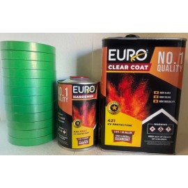 EURO HS 2K High Gloss 4:1 Clear coat Gallon W/ FAST Hardener Free 12 rolls Green tape