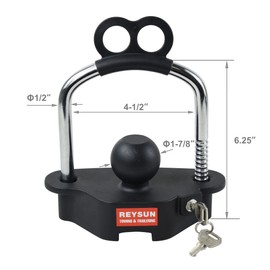REYSUN 863507 Trailer Hitch Lock Trailer Locks Universal Coupler Lock, Heavy Duty Ball Hitch Lock for 1-7/8", 2" and 2-5/16" Trailer Coupler, Matt Black