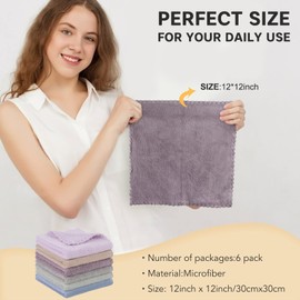 SUNLAND Microfiber Face Makeup Remover Cloth Reusable Facial Cleansing Towel Ultra Soft Face Washcloth 12inchx 12inch 6 Pack