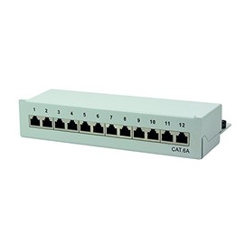 BIGtec 12 Port CAT6a Patch Panel Distribution Panel Distributor Patch Panel Desktop Table Wall Mounted 500 MHz 10 Gigabit LSA Technology RJ45 8P8C RAL7035 Grey
