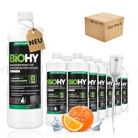BiOHY Bodenreiniger f√ºr Wischroboter Station mit Orangenduft (12 x 1 Liter) + Dosierer | Reinigungsmittel Konzentrat f√ºr alle Wisch & Saugroboter mit Nass-Funktion | Schaumarm & Streifenfrei