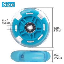 WHEELGOO 2-Pack Rear 80mm Scooter Replacement Wheels Colorful Flashing Wheels for 3-Wheeled Kid Push Kick Scooter (Blue)