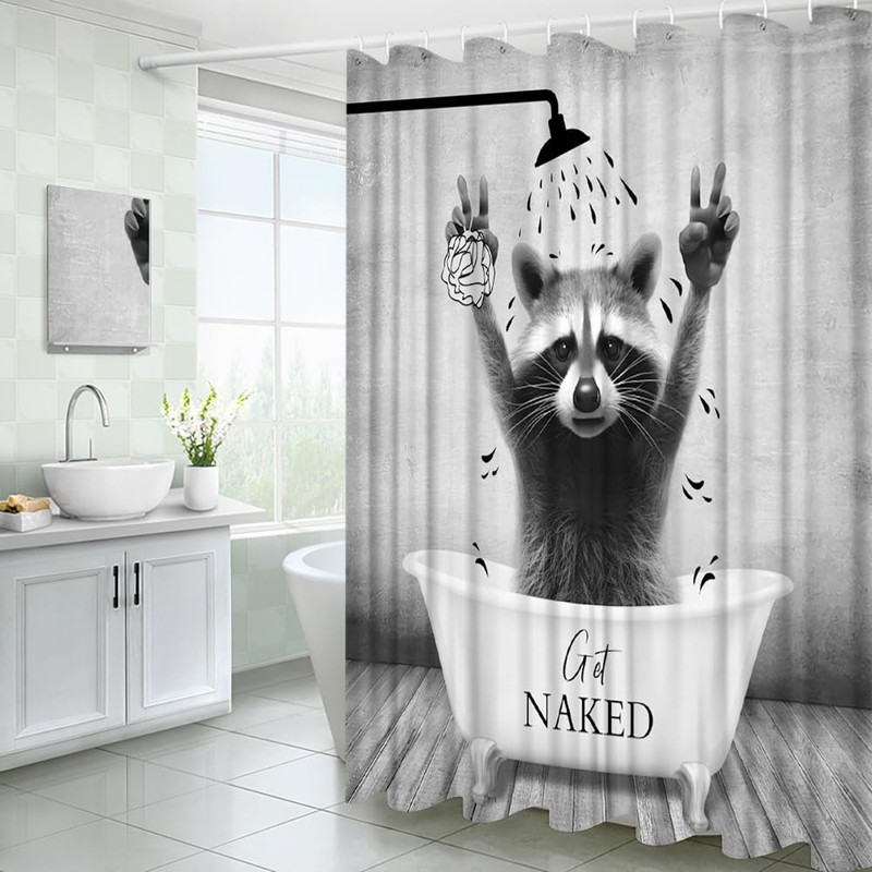 YOZSLGU Raccoon Shower Curtain Funny Animal in The Bathtub Get