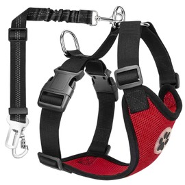 SlowTon Dog Car Harness Seatbelt Set, Pet Vest Harness with Safety Seat Belt for Trip and Daily Use Adjustable Elastic Strap and Multifunction Breathable Fabric Vest in Vehicle for Dogs