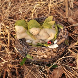 Top Collection Miniature Fairy Garden and Terrarium Sleeping Twin Fairy Babies in Nest Statue