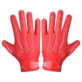 Glorious Traders Youth Football Gloves American Wide Receiver Injected Bones Football Gloves for Adult Men Women & Boys with Super Sticky Silicone Grip Palms (Red Inject, Adult Large)