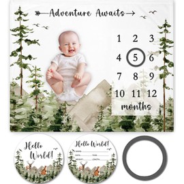 Yuzioey Adventure Awaits Baby Milestone Blanket with Birth Stat Sign, Mountain Baby Growth Chart Monthly Blanket, Watch Me Grow Adventure Baby Nursery for New Moms Baby Shower(50"x40")