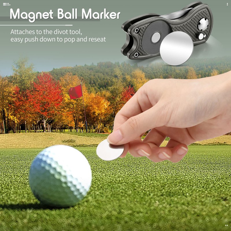 Skylety 4 Pieces Golf Divot Repair Tool with Magnetic Button