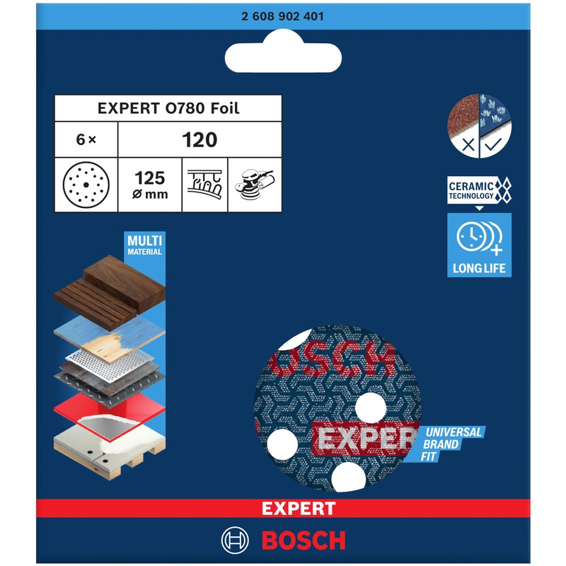 Bosch 6 x Expert O780 Film Sanding Disc, 125 mm