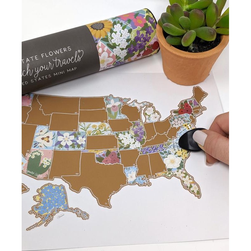 Jetsettermaps Scratch Your Travels USA State Flowers Map - Colour: