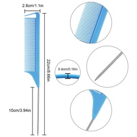12 Pieces Parting Comb for Braids, Rat Tail Comb Pintail Comb Teasing Combs with Stainless Steel Pintail for Hair Styling Hairdressing (Blue)