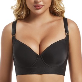 Reairtal Women's Push Up T-Shirt Bra Fashion Deep Cup Bra Padded Seamless Underwired Lift Up Bra Support Bra Black 34B