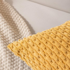 Ci & Ci Set of 4 Boho Decorative Cushion Covers, 40 x 40 cm, Mustard Yellow Cushion, Sofa Cushion, Decorative Cushion, Fluffy Cushion Covers for Sofa, Couch