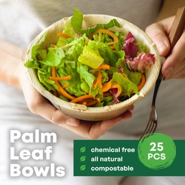 Disposable Green® | Round Bowls | Various Sizes | COMPOSTABLE, Biodegradable, Disposable Tableware, ECO Friendly | Stylish | Sturdy | PCS (25)