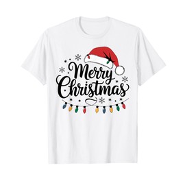 Merry Christmas Santa Hat Xmas Lights Red Family Men Women T-Shirt, White