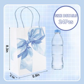 JarThenaAMCS 24Pcs Blue Bow Paper Bag Cute Bowknot Treat Bags with Handles Candy Goodie Bags for Coquette Birthday Baby Shower Party Favors Supplies