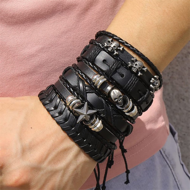 Gleamart Pack of 2 Men's Women's Leather Bracelets Braided Wrist