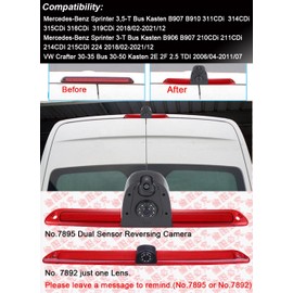 Super Dual Lens: Car Rear View Camera Brake Light Reversing System in 3rd Brake Light with Rear View Camera Replacement for M Benz Sprinter 3-T 3.5-T Bus Box B906 B907 B910/Crafter 30-35 Bus