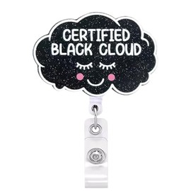 Real Charming Badge Reel 360 Degree Swivel Alligator Clip Retractable ID Badge Holder Certified Black Cloud Funny Humorous for Nurses and Medical Workers