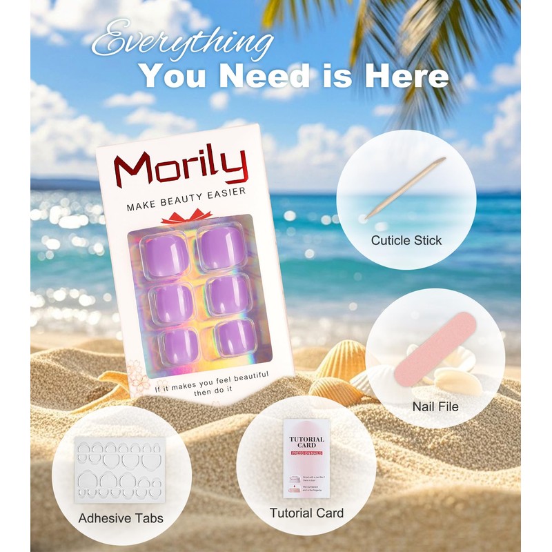 Morily Solid Light Purple Press on Toenails for Women, 24