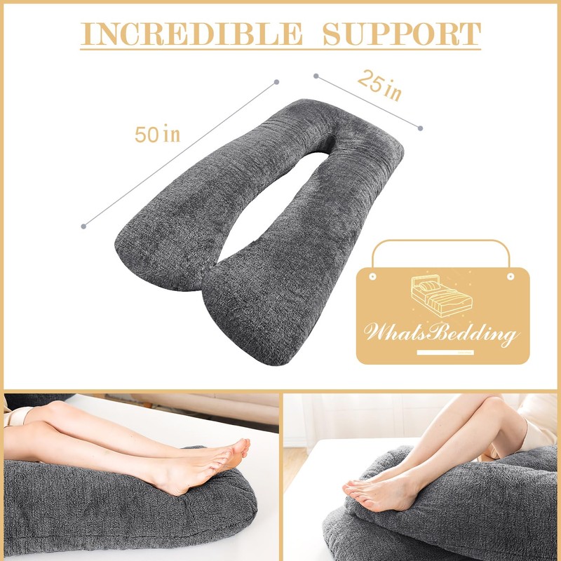 WhatsBedding Pregnancy Pillows,U-Shaped Pregnancy Pillows for Sleeping,Memory Foam Filling Full