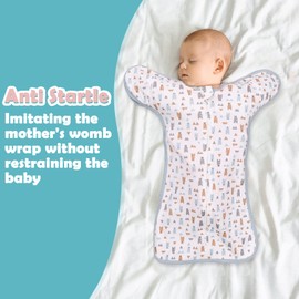 2 Pack Transition Swaddle with 2 Way Zipper, 2 in 1 Arms in/Out Transitional Arms Up Swaddle, 100% Cotton Newborn Swaddle Zipper Swaddles Baby Swaddling Sack Sleeping Sack 3-6 Months, Dinosaur & Bear